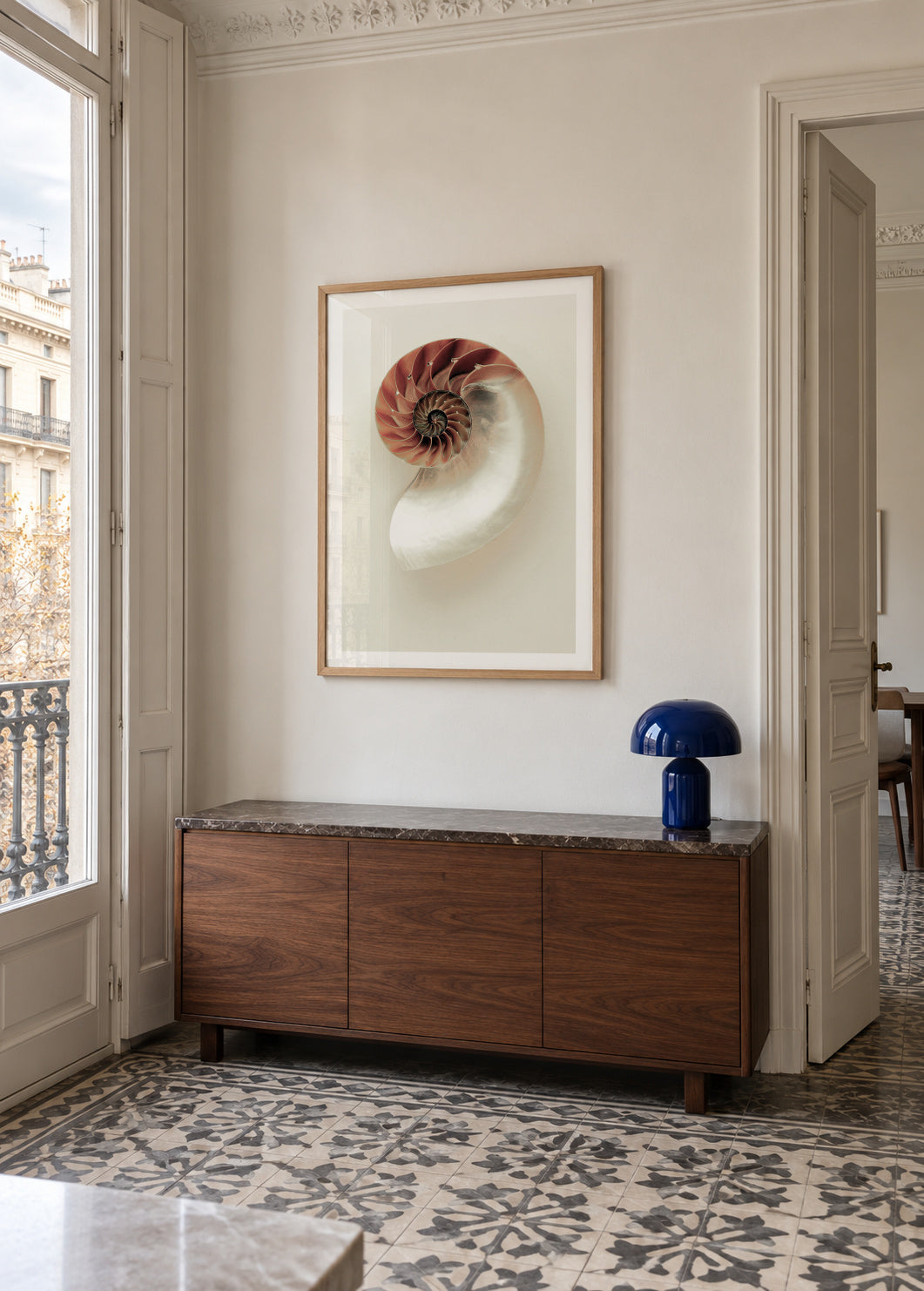 Sea opened snail - Framed poster in an interior
