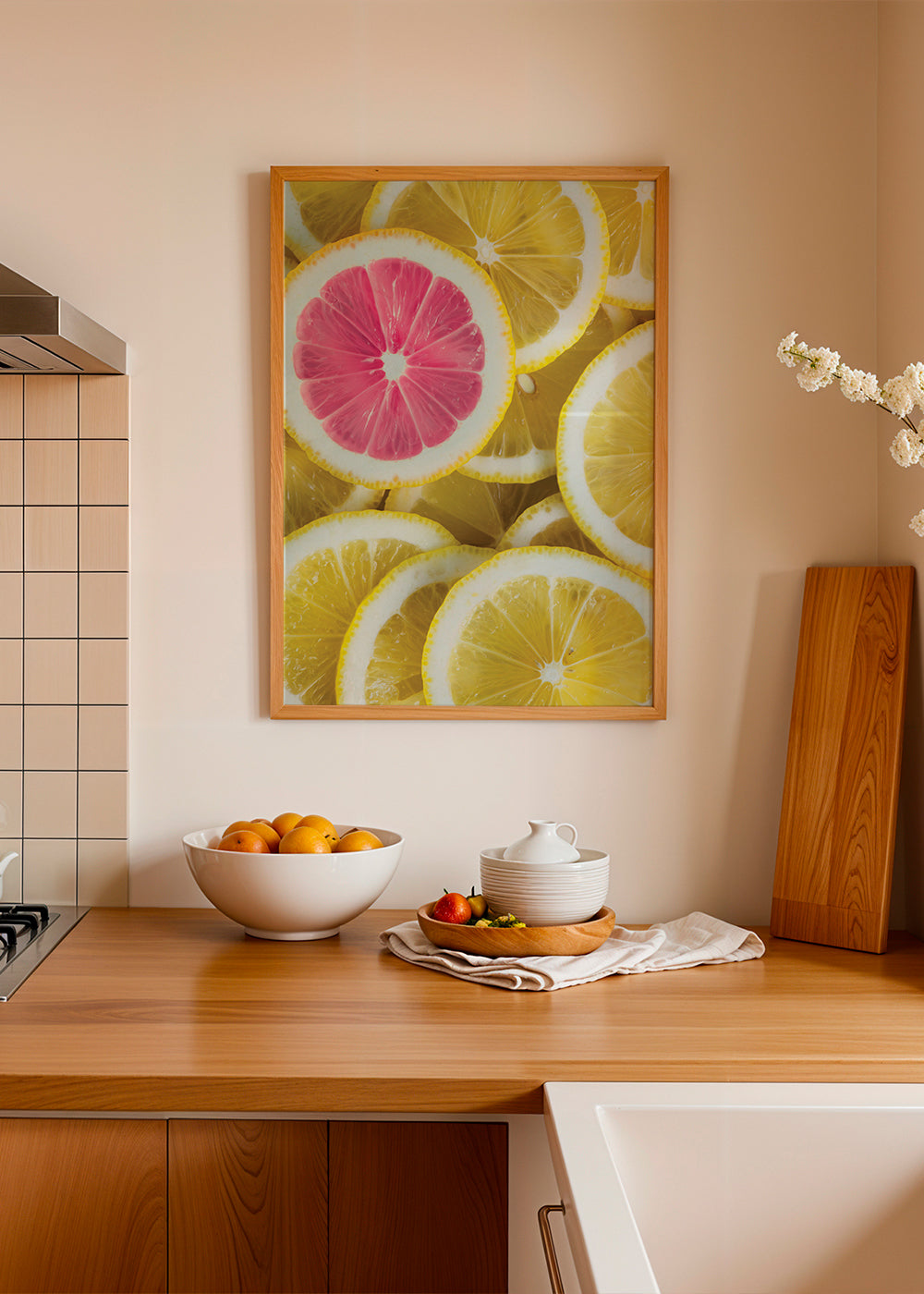 Kitchen art pink lemon slices
