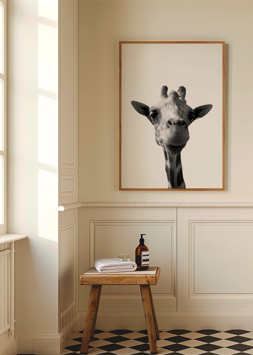 Happy giraffe - Framed poster in an interior