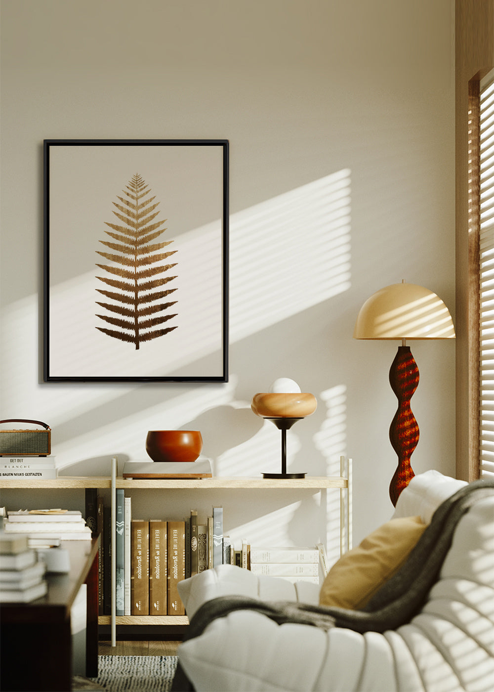 Golden leaf - Framed canvas in an interior