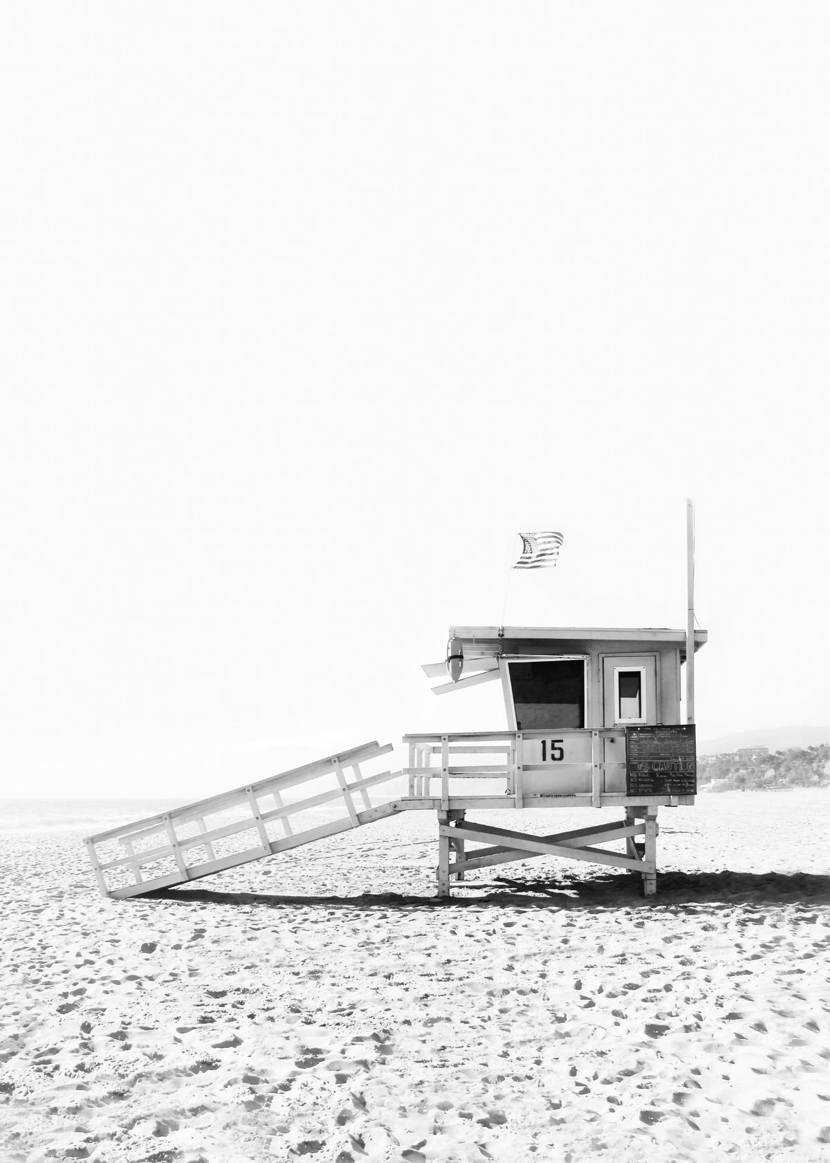 Beach hut BW - Unframed art print