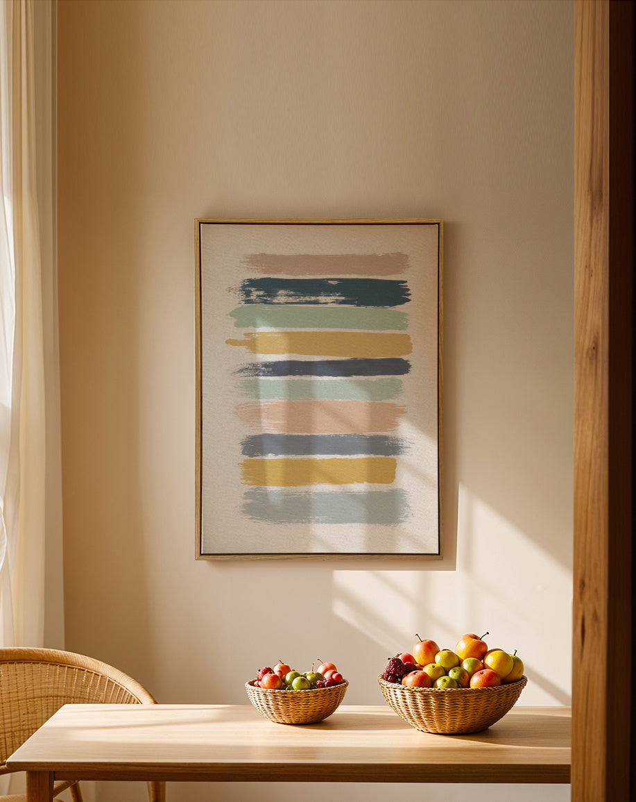 Pastel stripes - Framed canvas in an interior