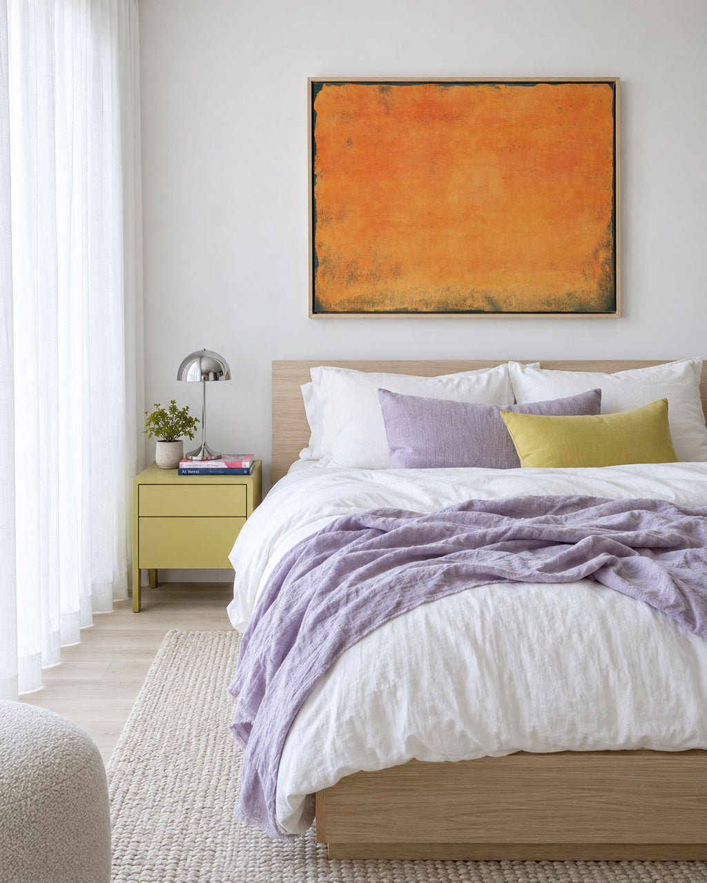 Minimal Orange Abstract Colorfield Painting 01 - Framed canvas in an interior