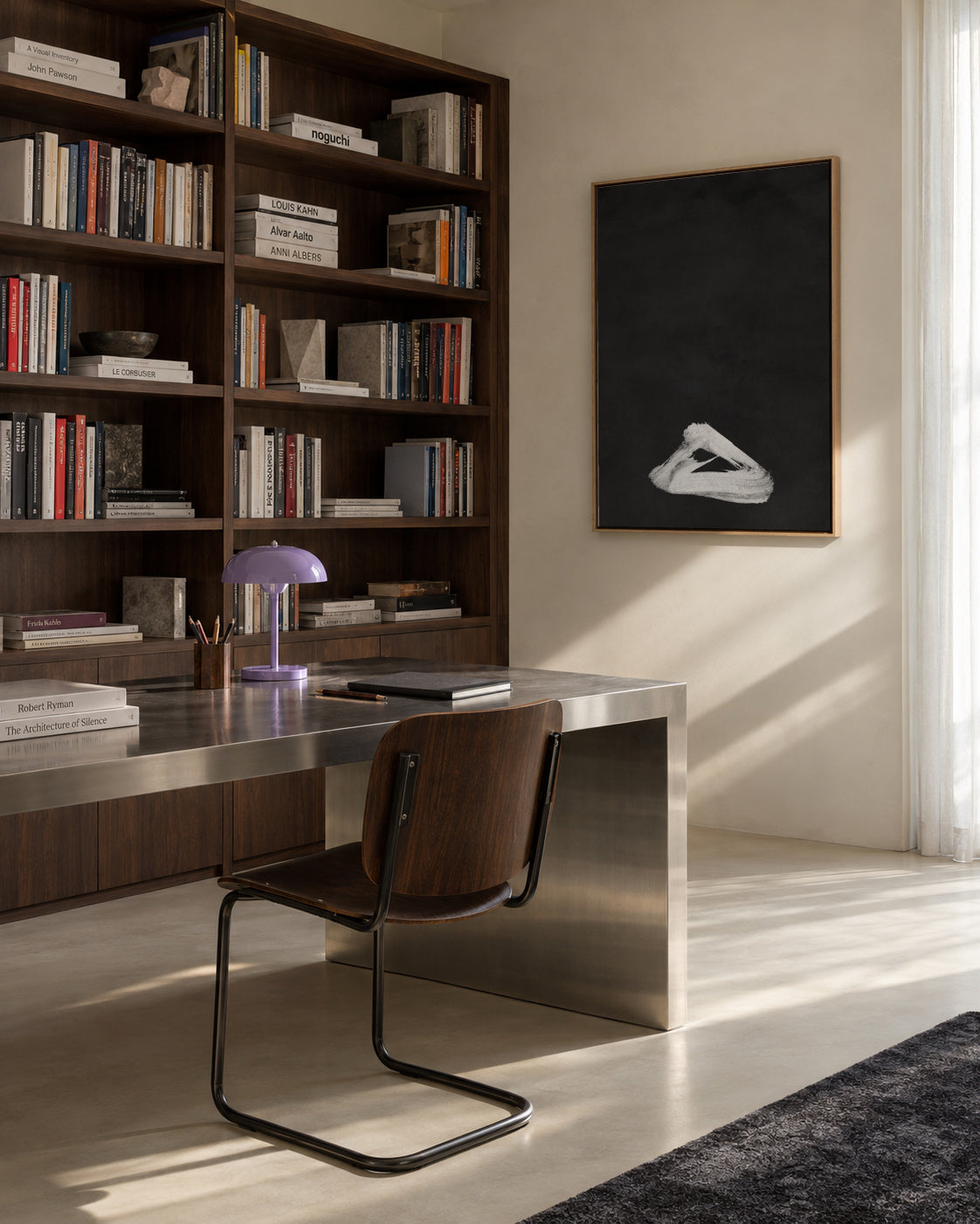 Minimal Landscape Black and White 02 - Framed canvas in an interior