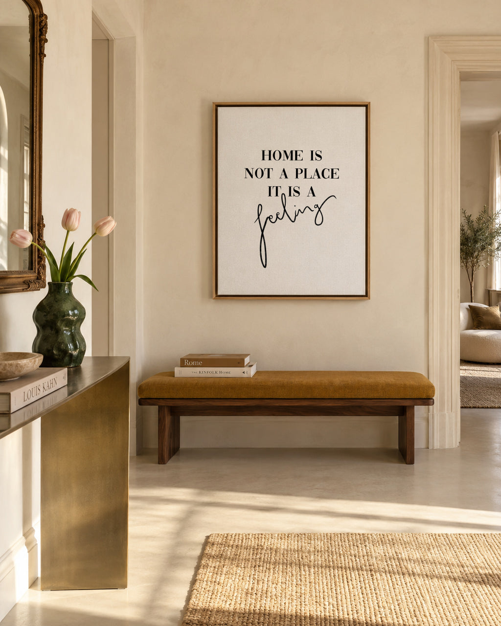 Home is a feeling - Framed canvas in an interior