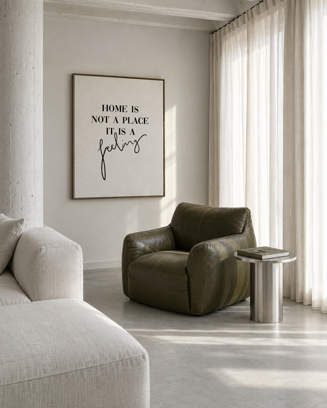 Home is a feeling - Framed canvas in an interior