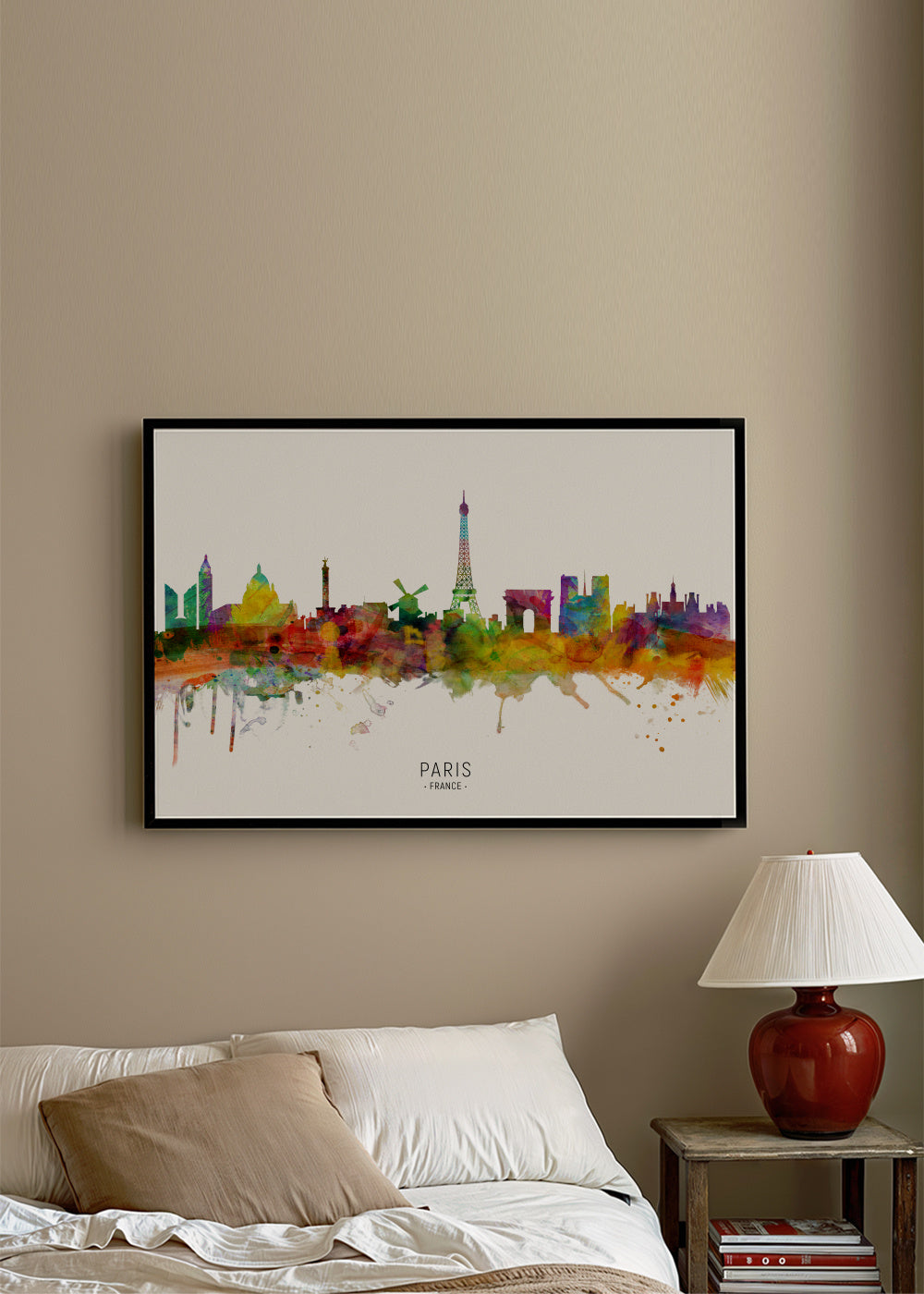 Paris Skyline multicolor - Framed poster in an interior