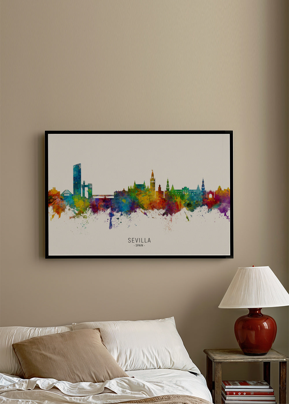 Sevilla Skyline multicolor - Framed poster in an interior