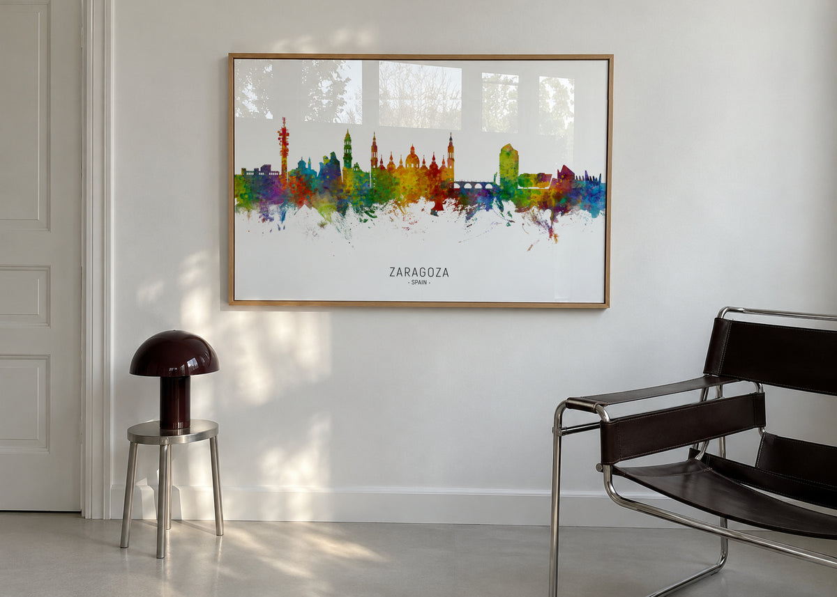 Zaragoza Skyline multicolor - Framed poster in an interior