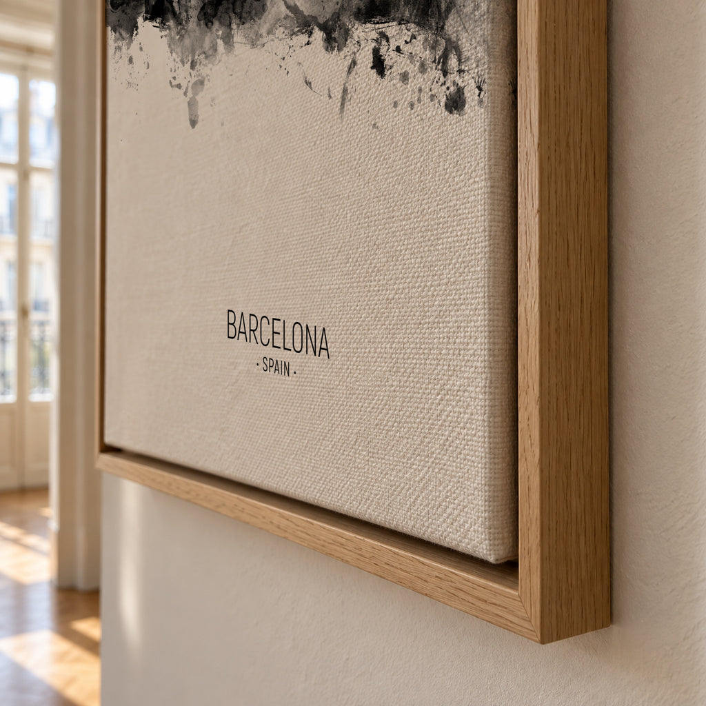 Barcelona Skyline en blanco y negro - Framed canvas detail