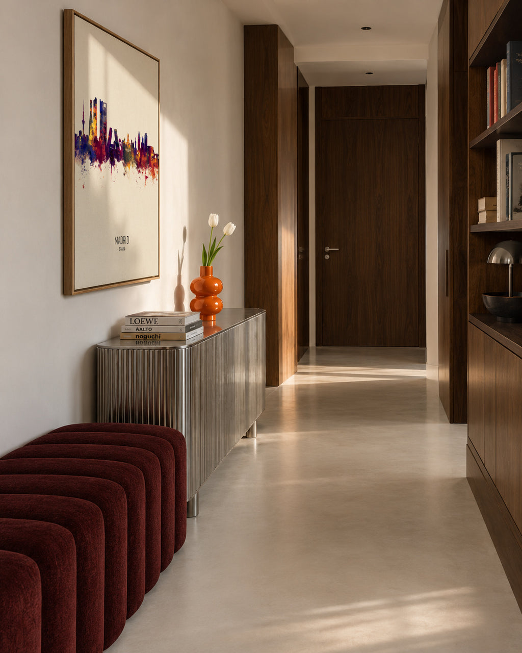 Madrid Skyline en beige - Framed canvas in an interior
