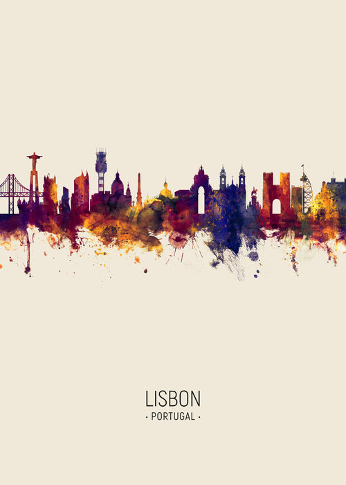 Lisbon Skyline en beige - Unframed art print