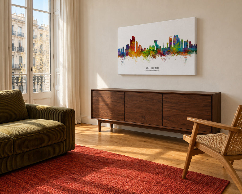 Abu Dhabi Skyline multicolor - Unframed canvas in an interior