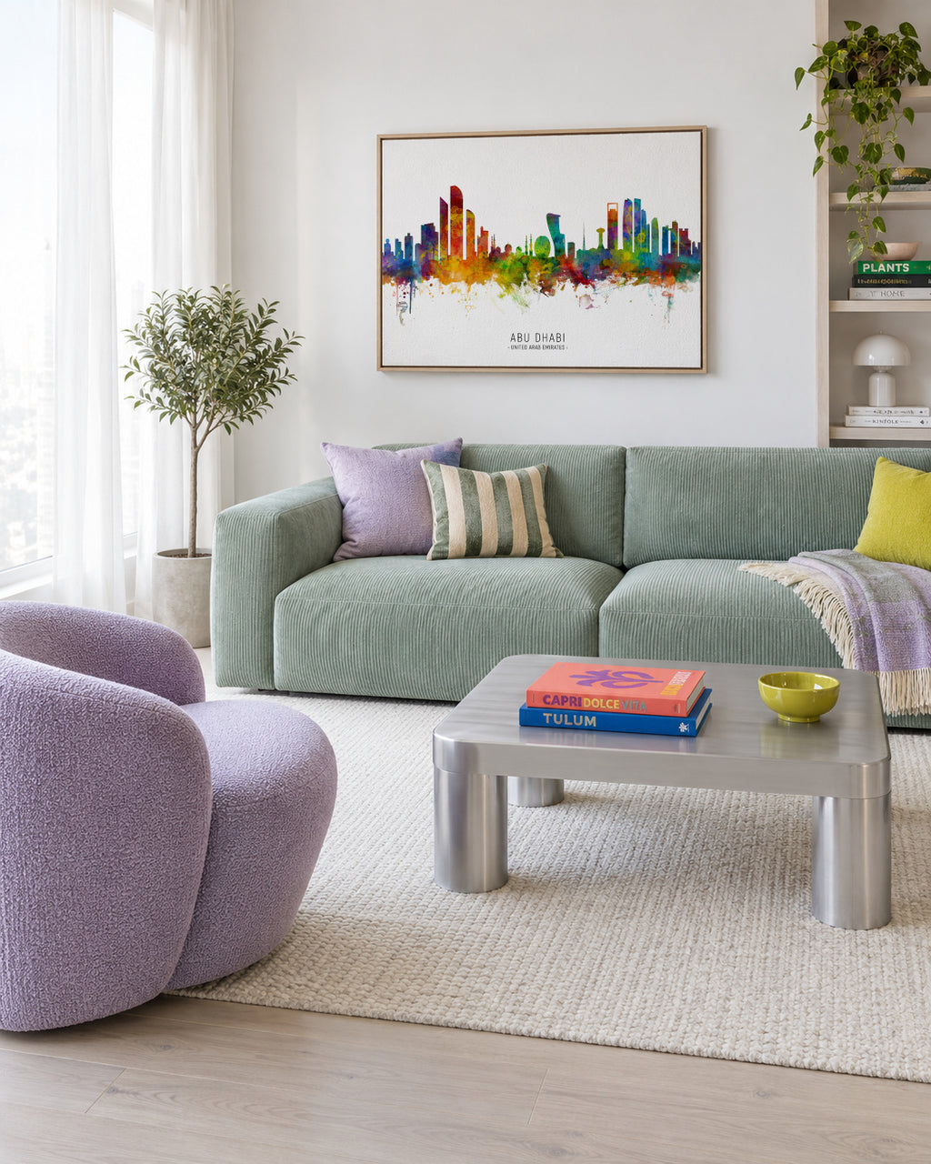 Abu Dhabi Skyline multicolor - Framed canvas in an interior