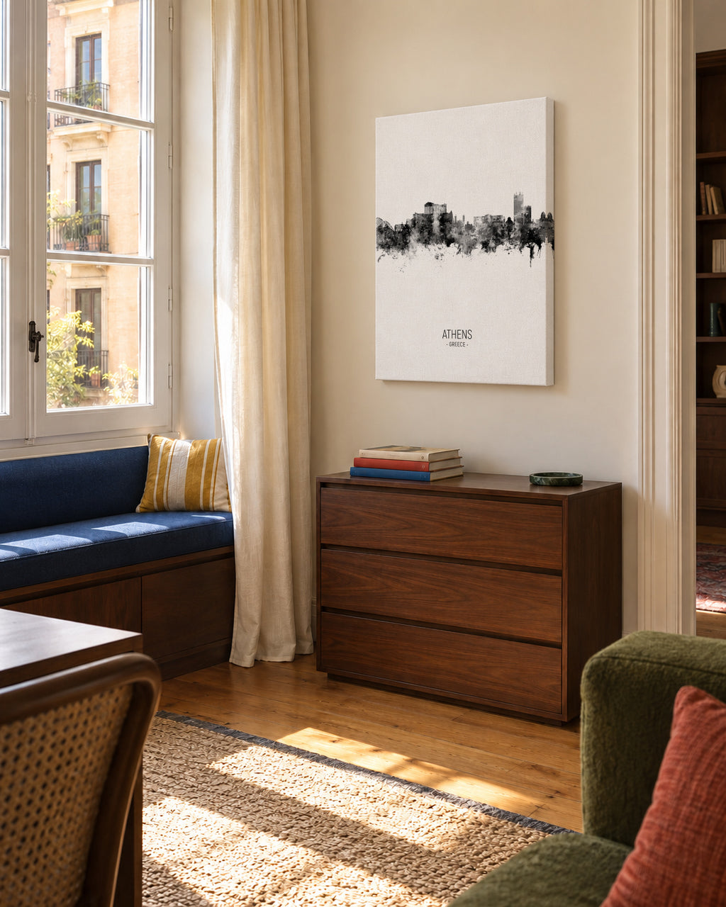 Athens Skyline blanco y negro - Unframed canvas in an interior