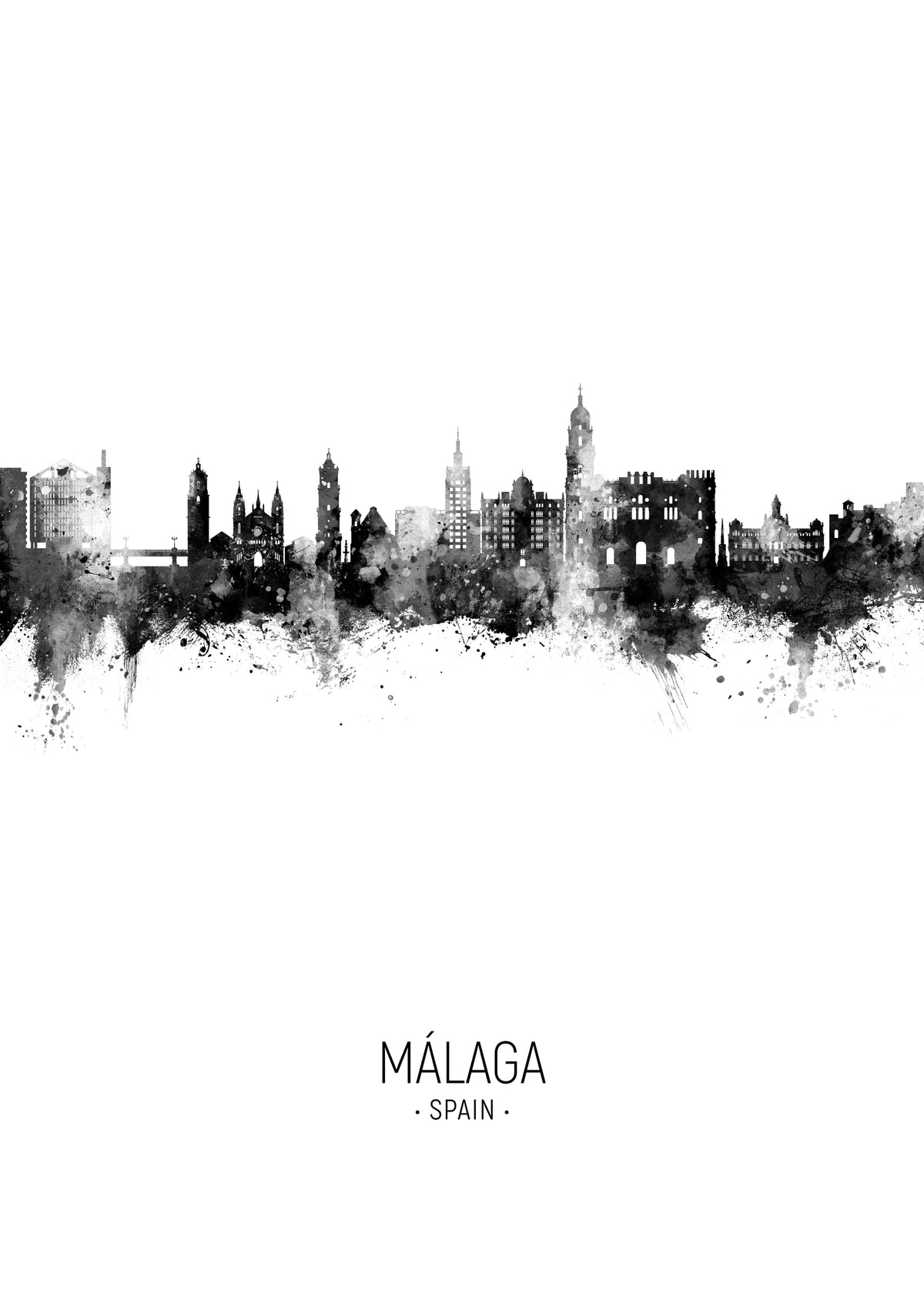 Málaga Skyline blanco y negro - Unframed art print