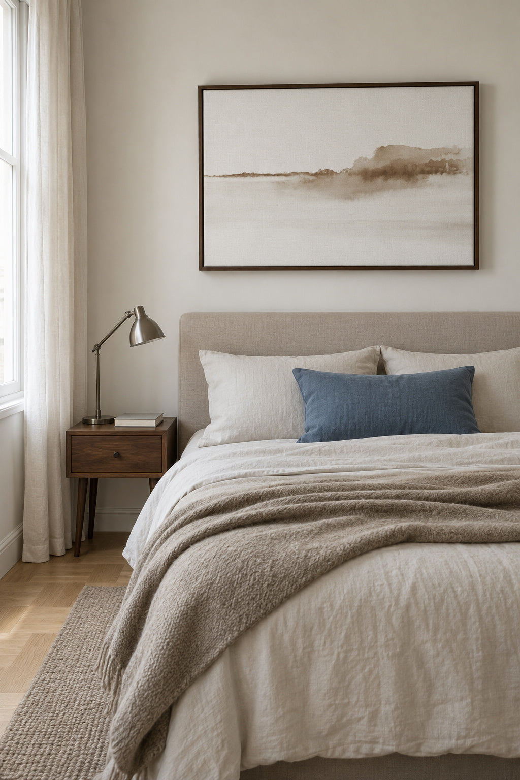 Watercolor landscape N 38 - Sepia - Framed canvas in an interior
