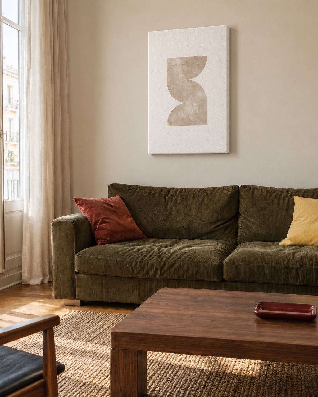 Watercolor shapes Nº2 - beige tones - Unframed canvas in an interior