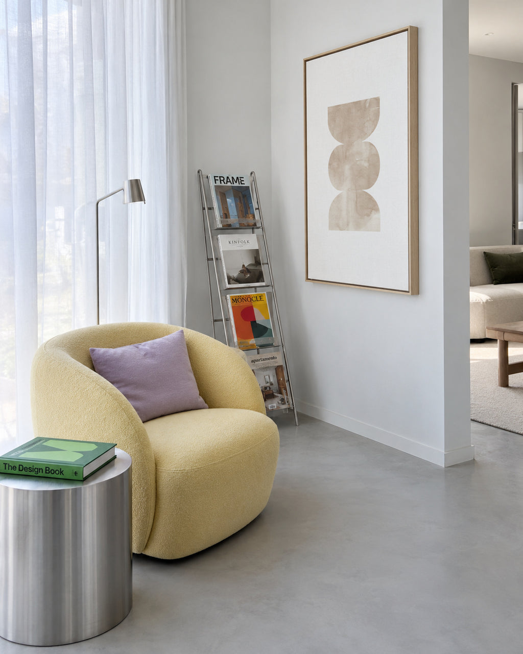 Watercolor shapes Nº4 - beige tones - Framed canvas in an interior