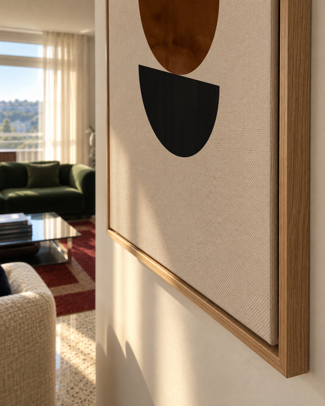 Geometric shapes Nº3 - rust & black - Framed canvas detail