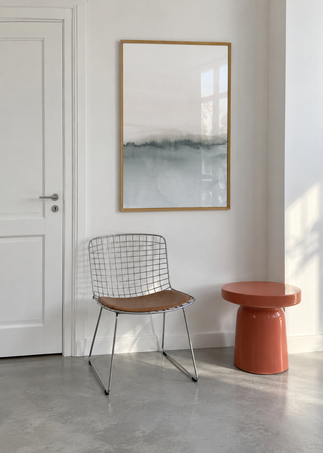 Watercolor landscape N 46 Soft coral & Gray 2/2 - Framed poster in an interior