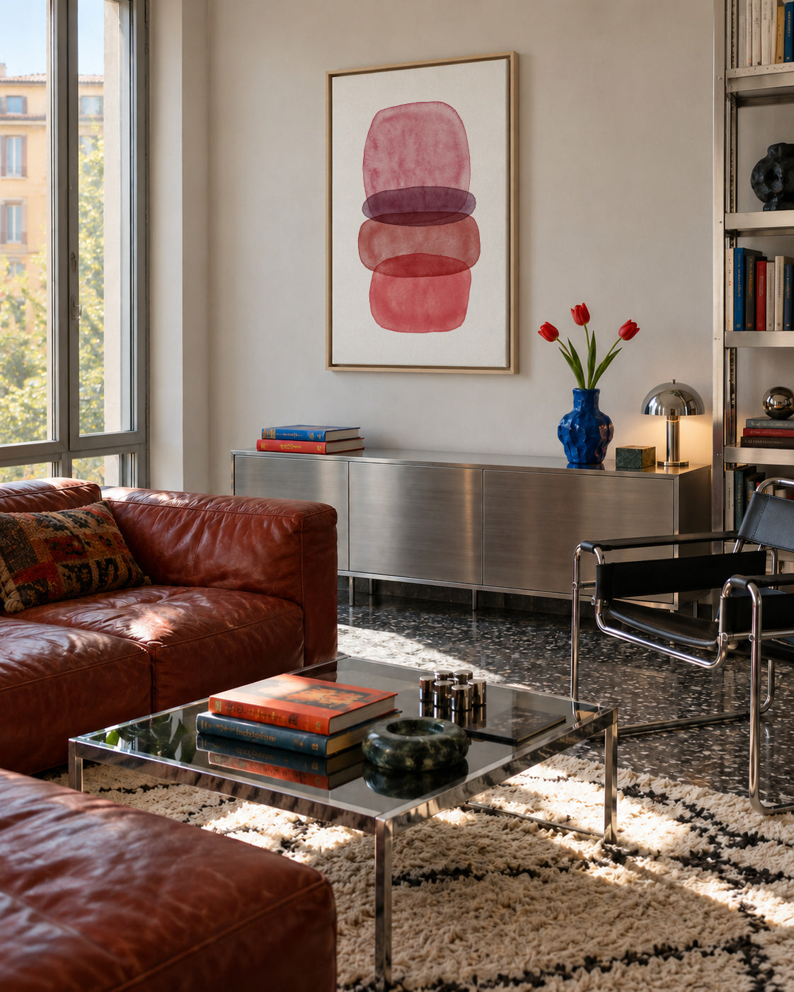 Maroon abstractions - Framed canvas in an interior