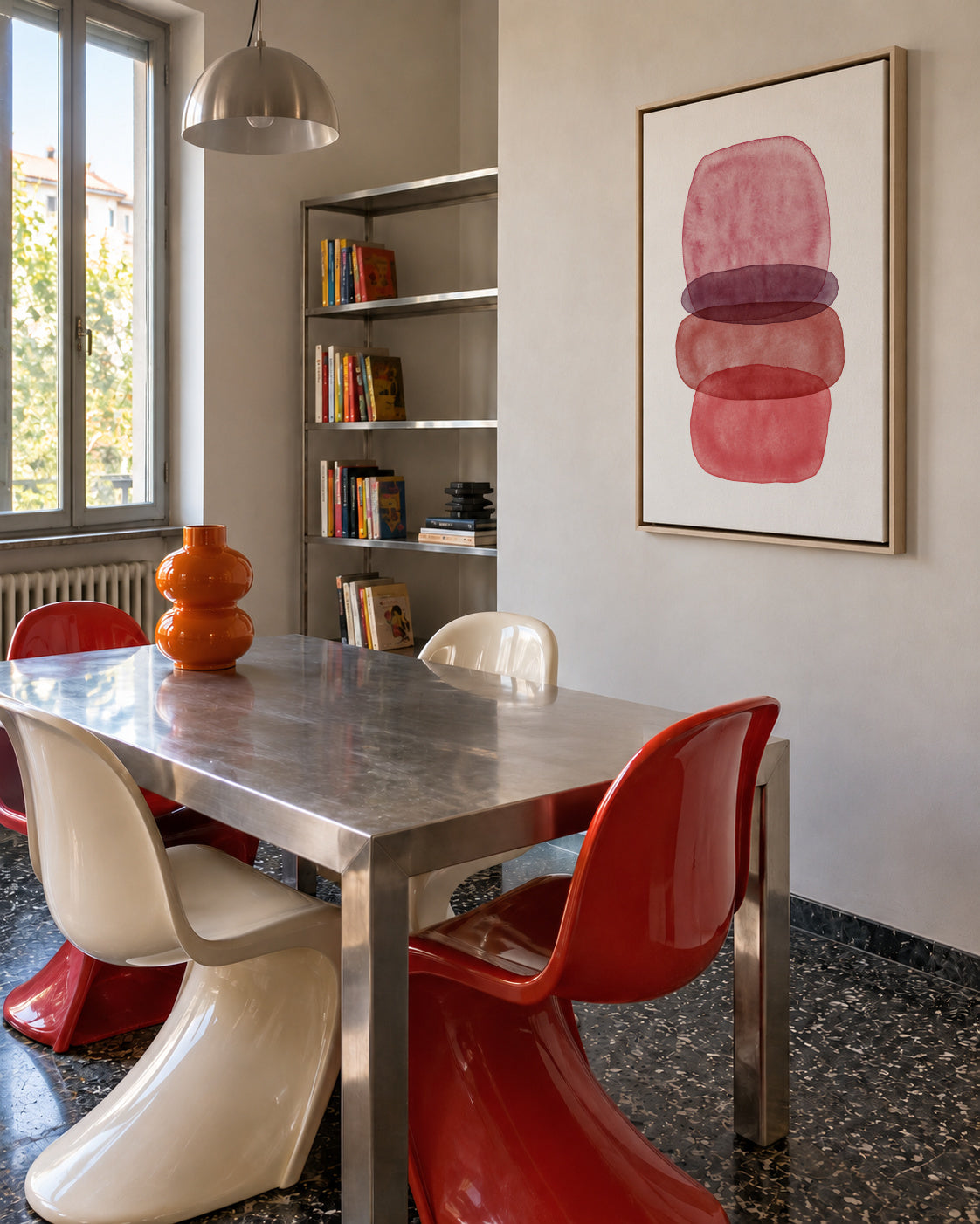 Maroon abstractions - Framed canvas in an interior