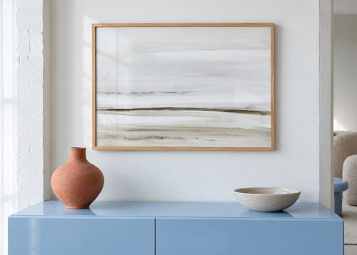 Watercolor shore in neutral colors - Framed poster in an interior