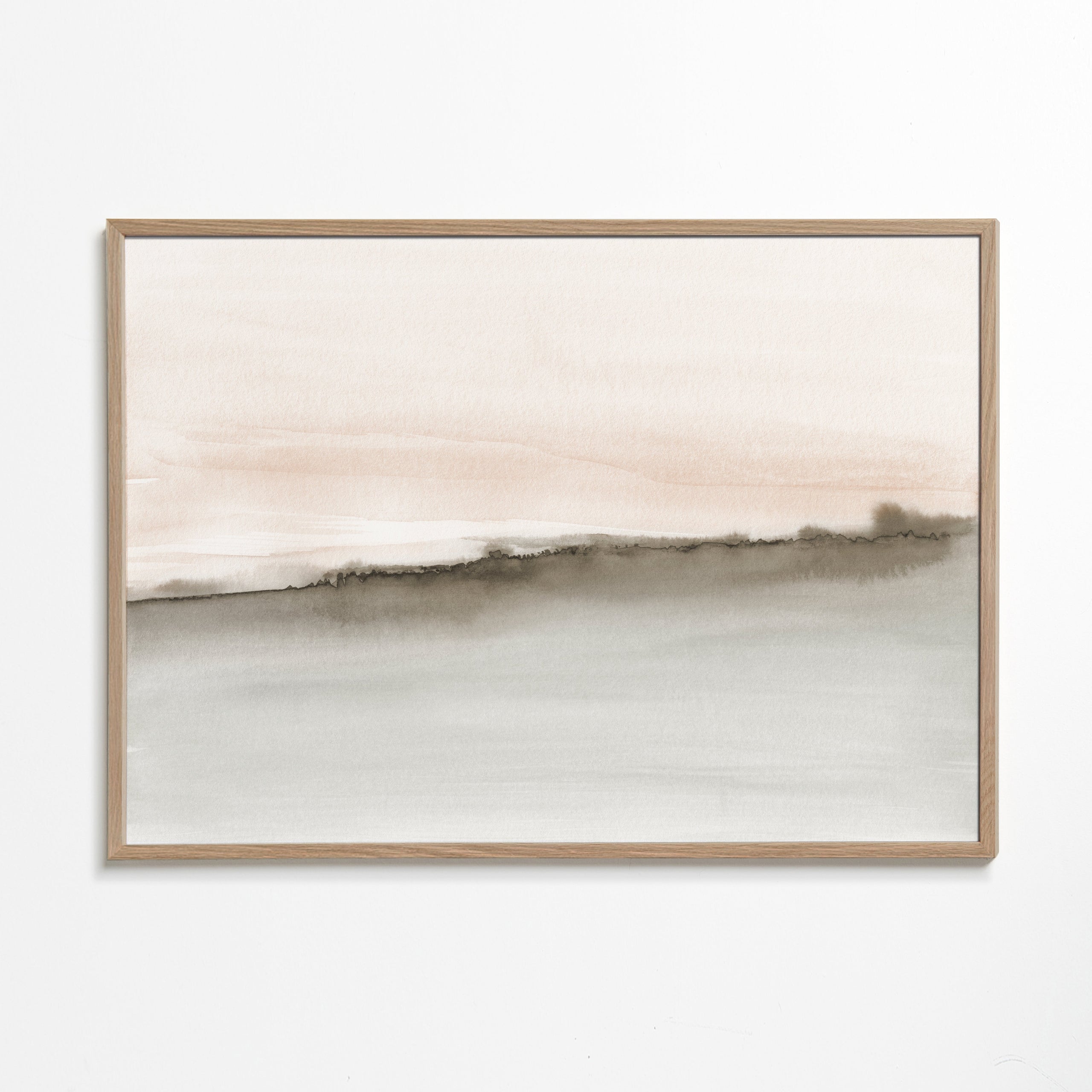 Abstract watercolor landscape in coral and sepia