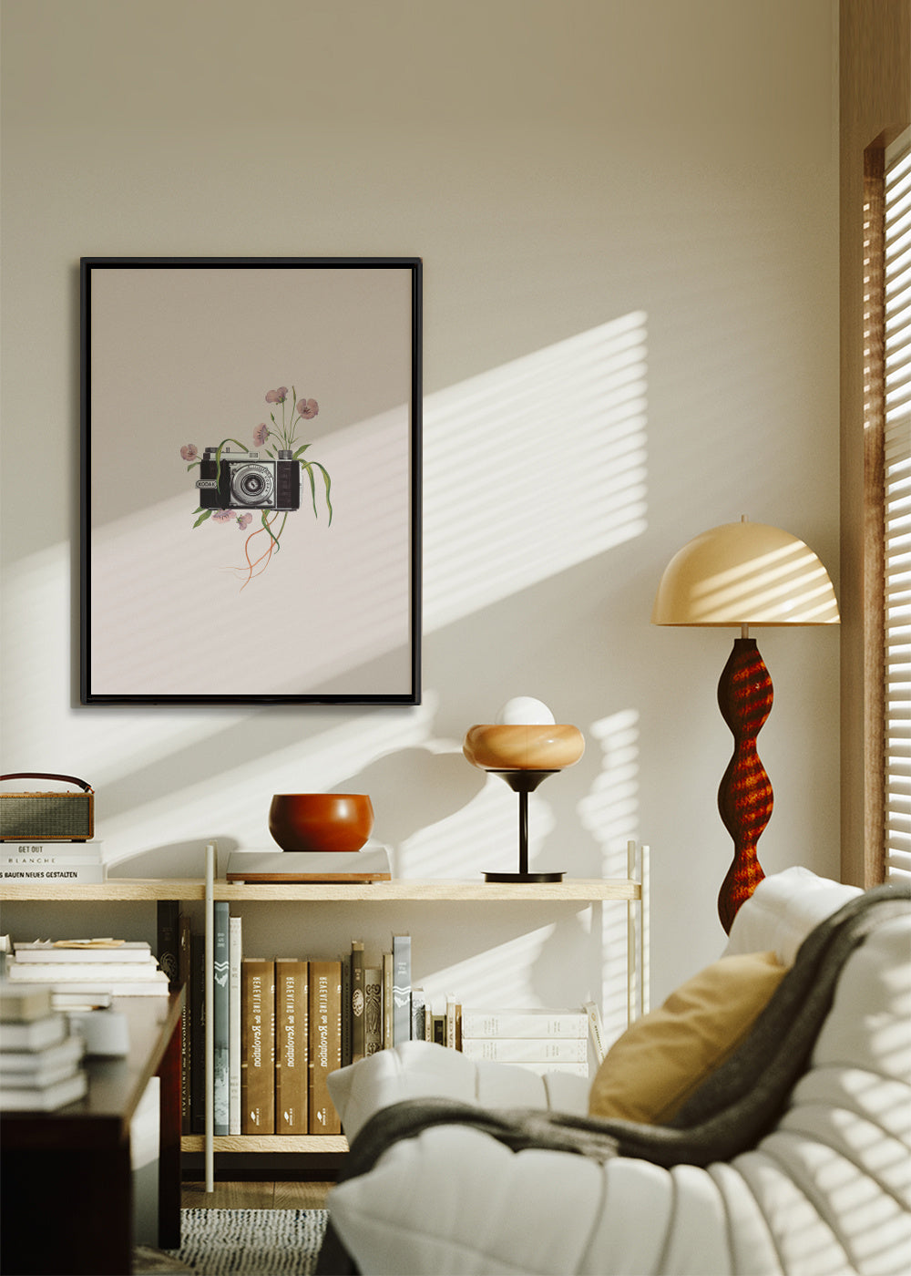 Floral kodak camera - Framed canvas in an interior