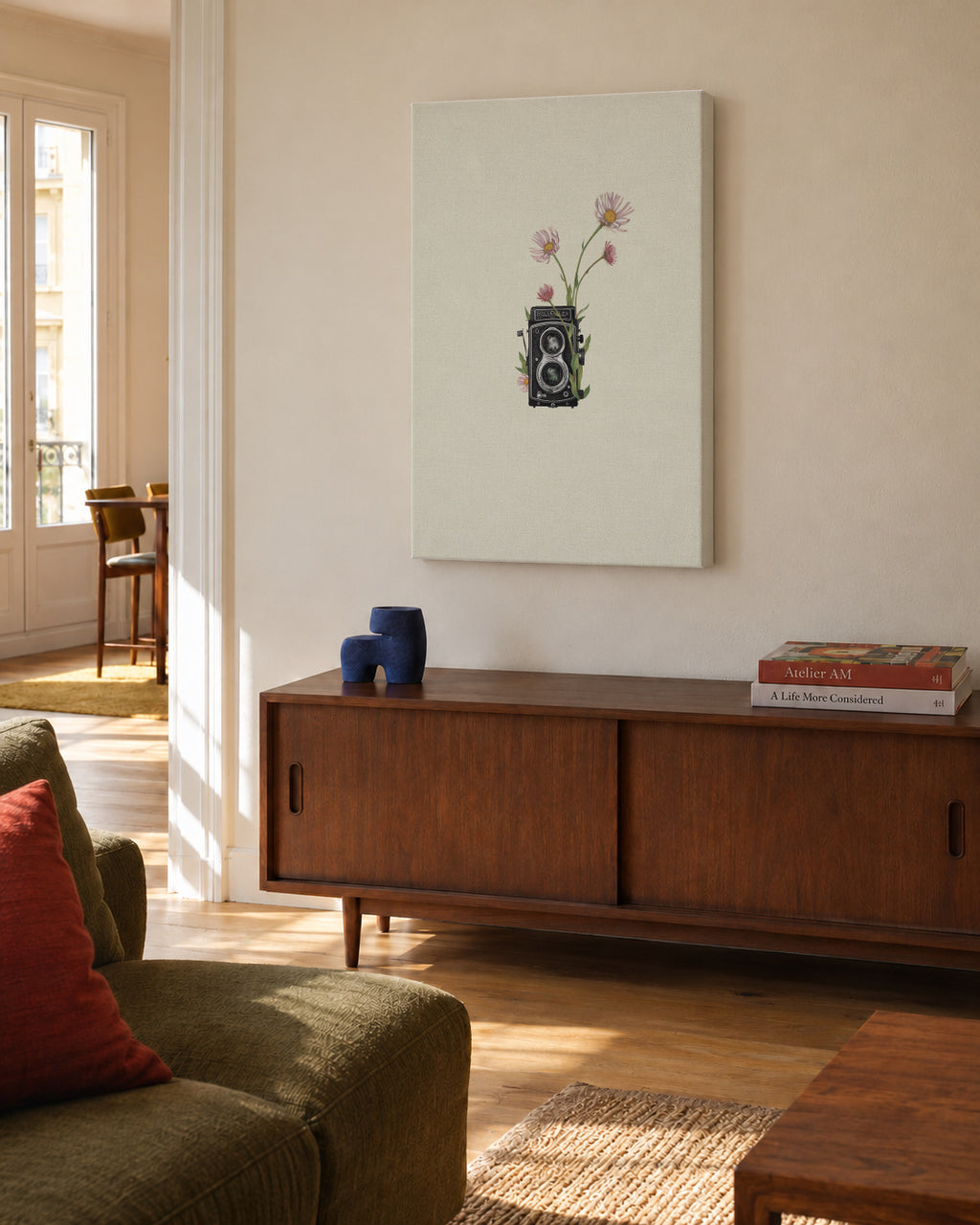 Floral rolleiflex camera - Unframed canvas in an interior