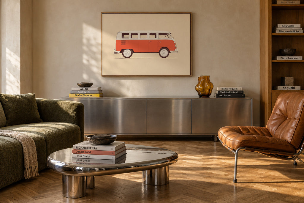Red Van - Framed canvas in an interior