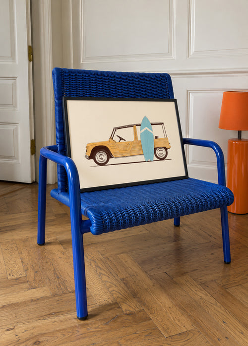Vintage Car with Surfboard - Framed poster in an interior