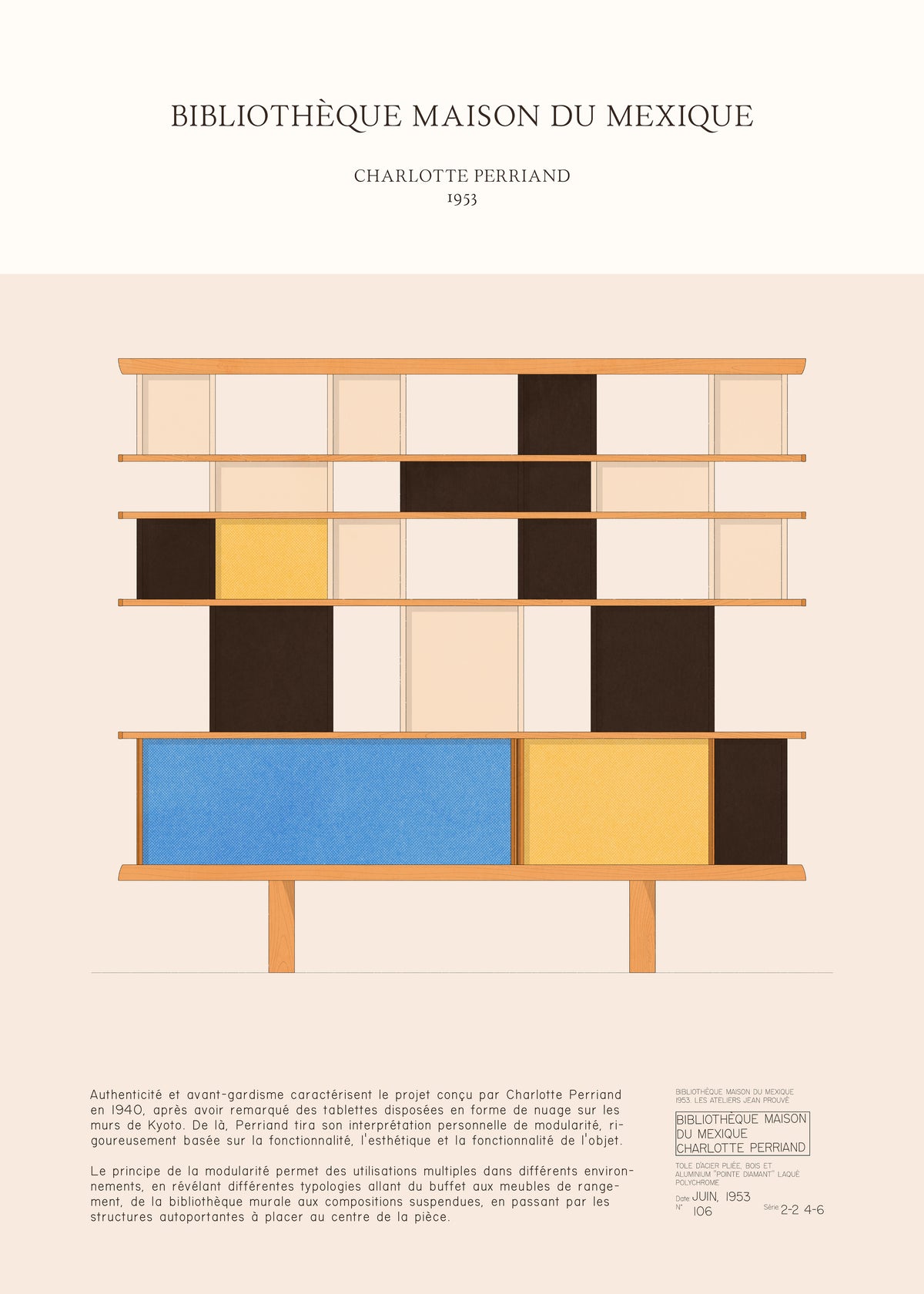 Charlotte Perriand - Bibliothèque Maison du Mexique - Unframed art print