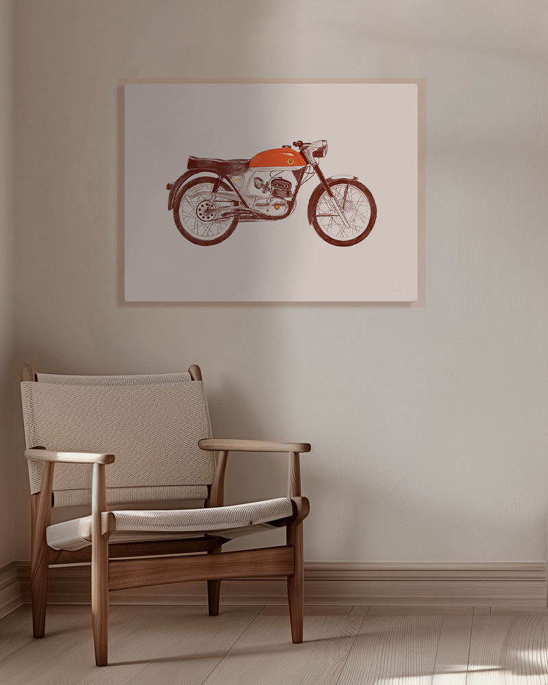 Vintage print red motorcycle illustration