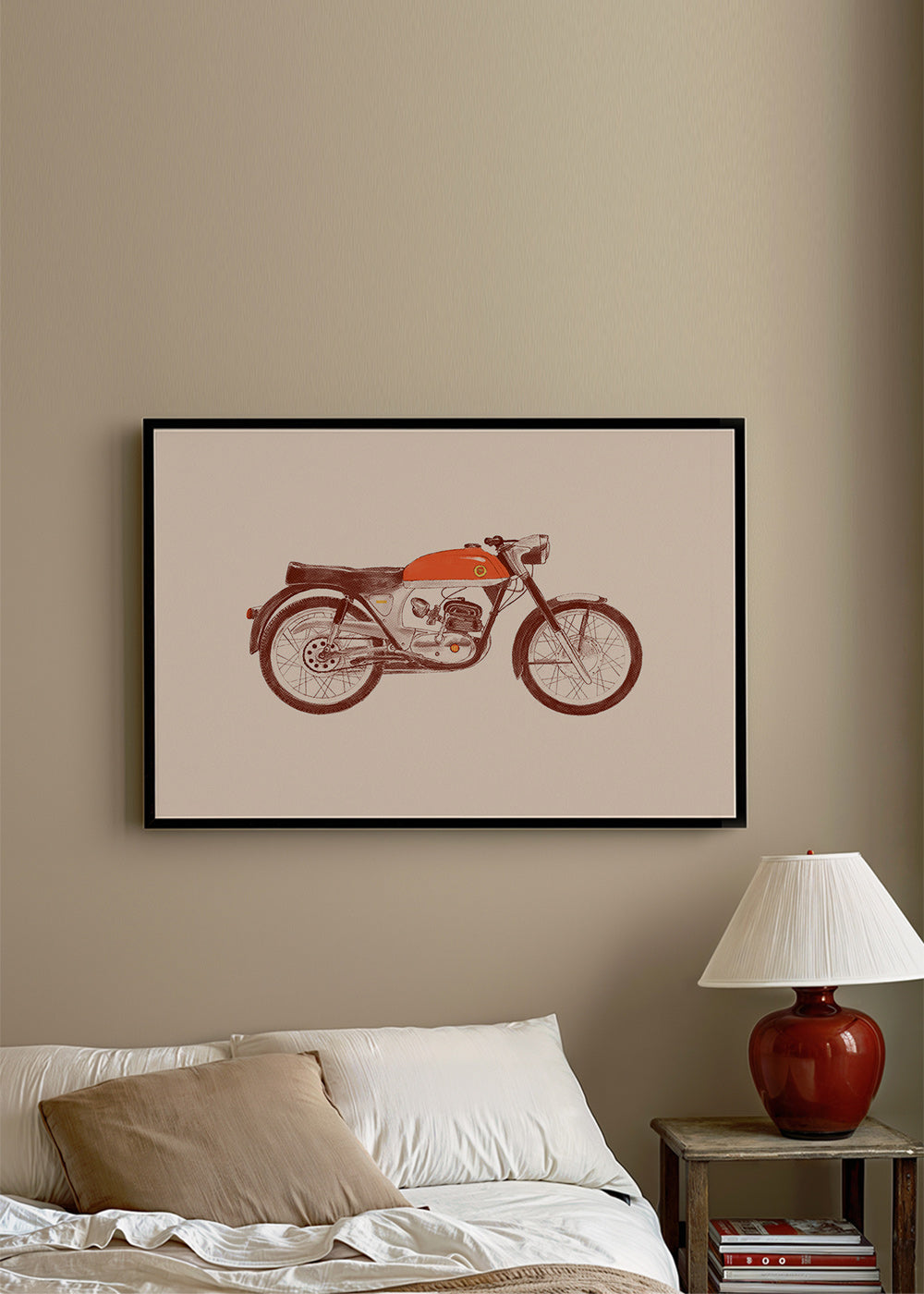 Vintage print red motorcycle illustration