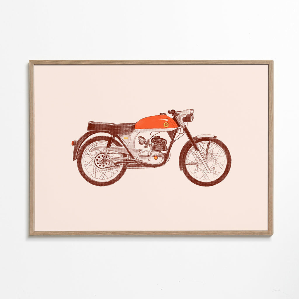 Vintage print red motorcycle illustration