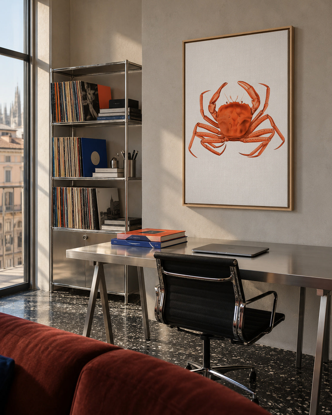Watercolor Crab - Framed canvas in an interior