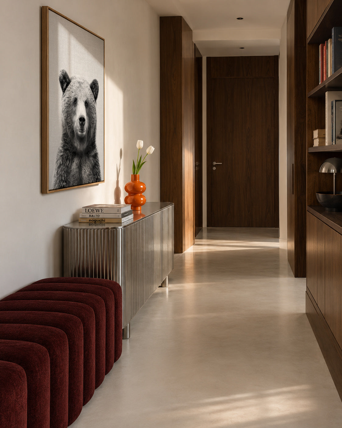 Grizzly Bear - Black & White - Framed canvas in an interior