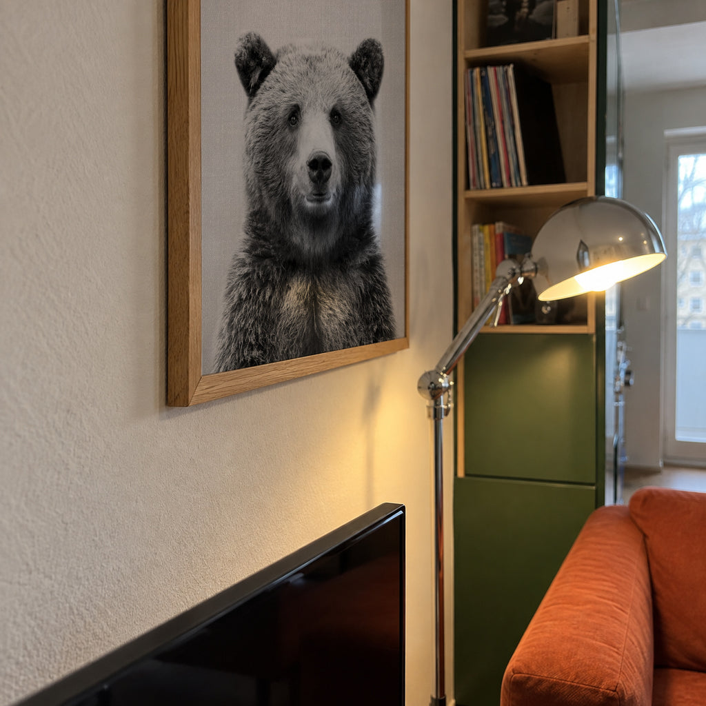 Grizzly Bear - Black & White - Framed poster detail
