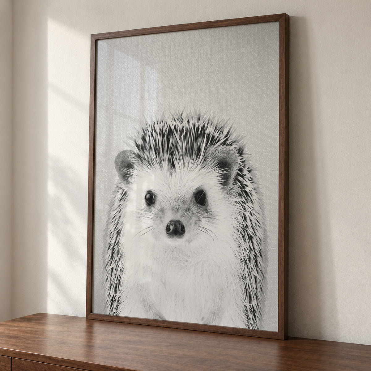 Hedgehog - Black & White - Framed poster detail