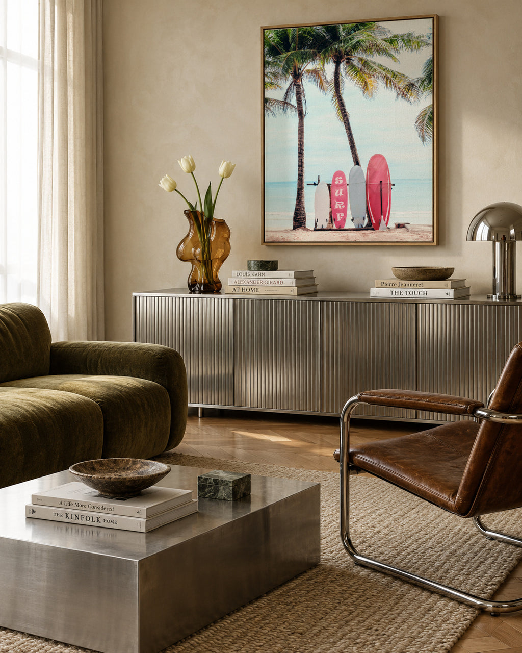 Choose Your Surfboard in pink - Framed canvas in an interior