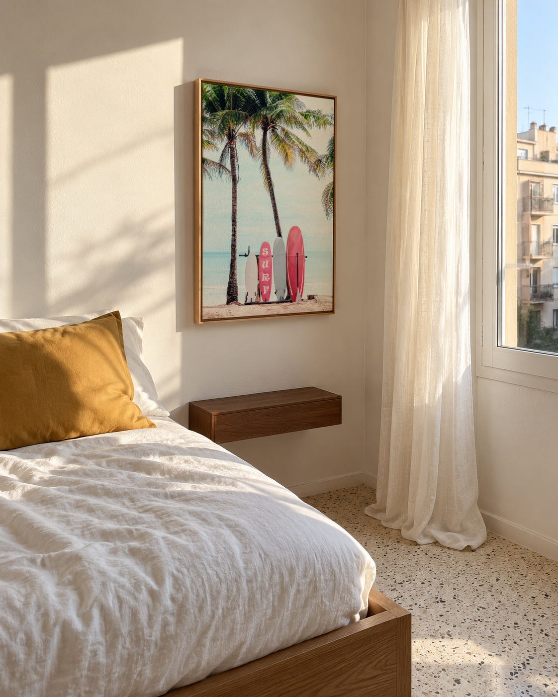 Choose Your Surfboard in pink - Framed canvas in an interior