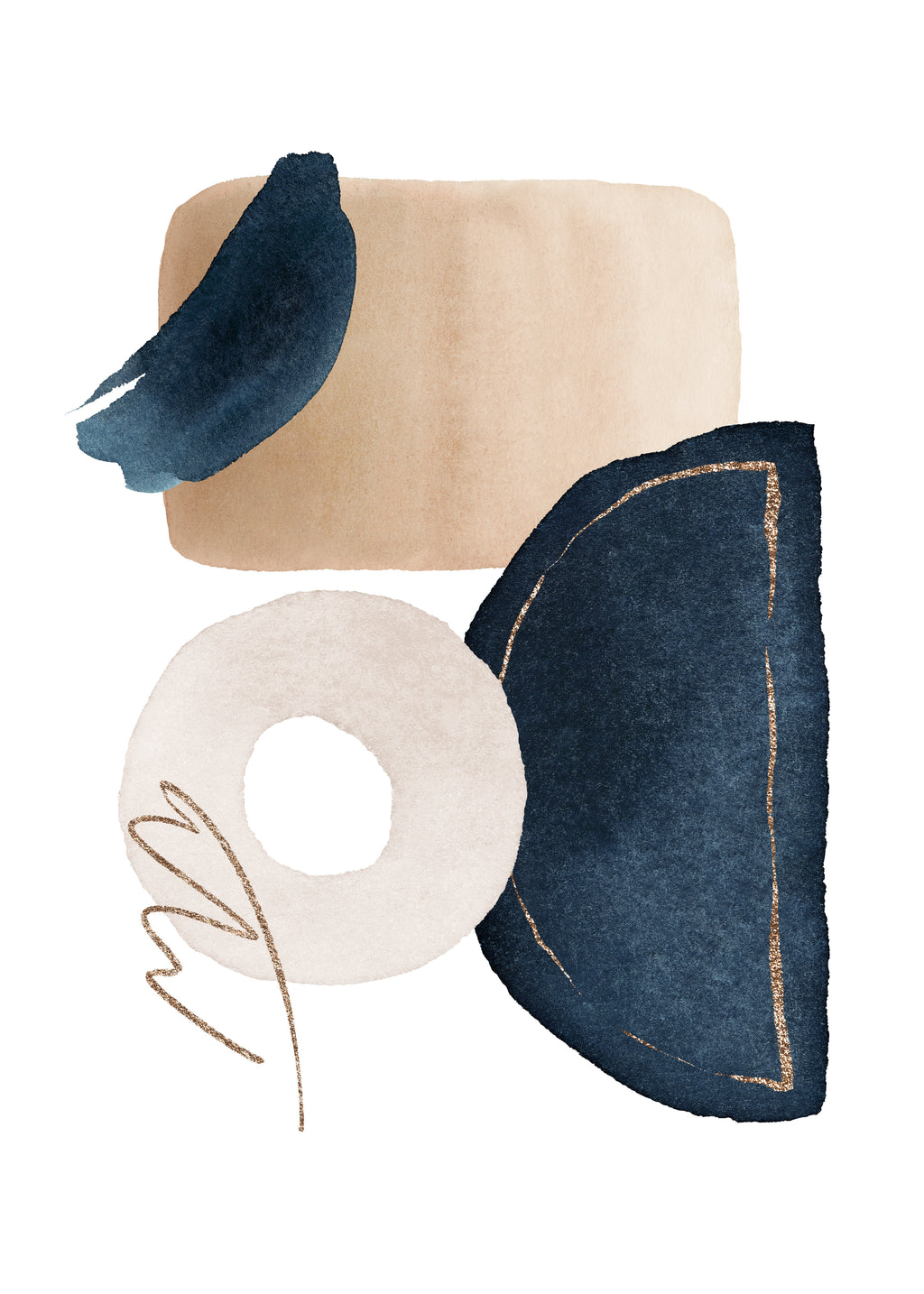 Watercolor Shapes in Navy 2 - Unframed art print