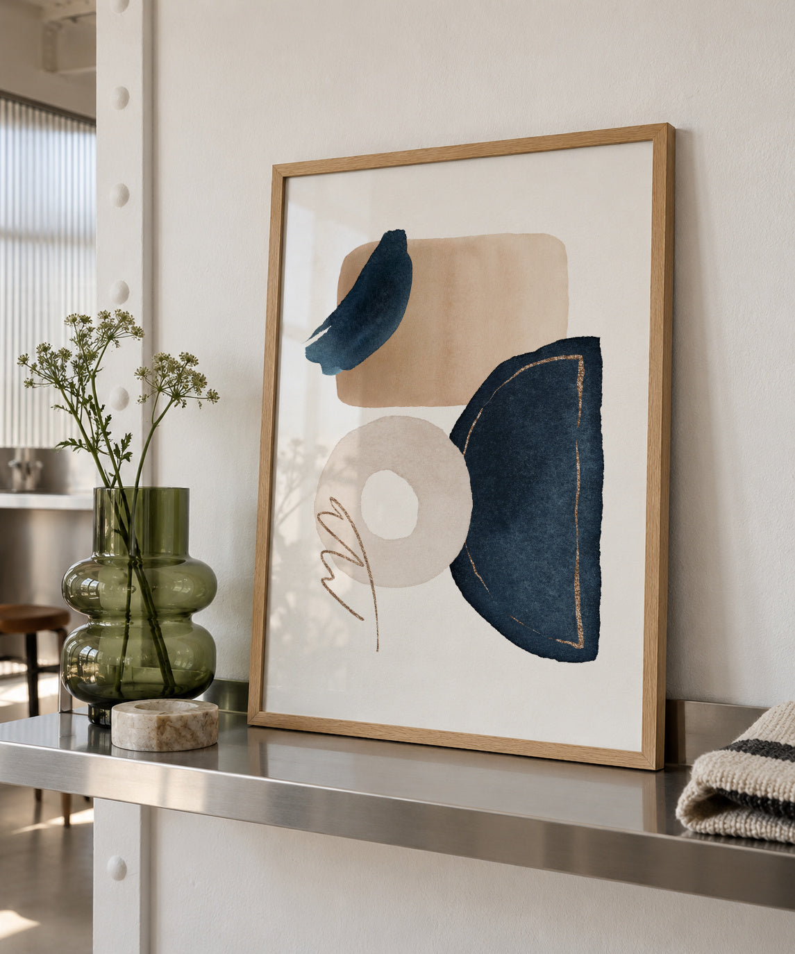 Watercolor Shapes in Navy 2 - Framed poster in an interior