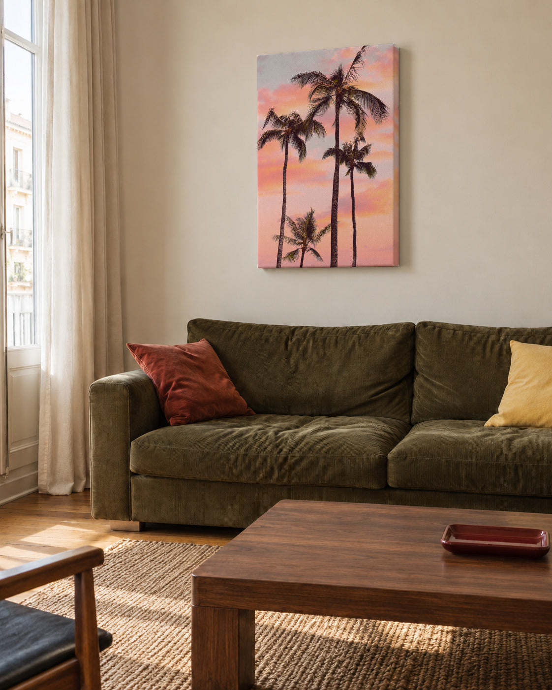 Sunset Palm Trees - Unframed canvas in an interior