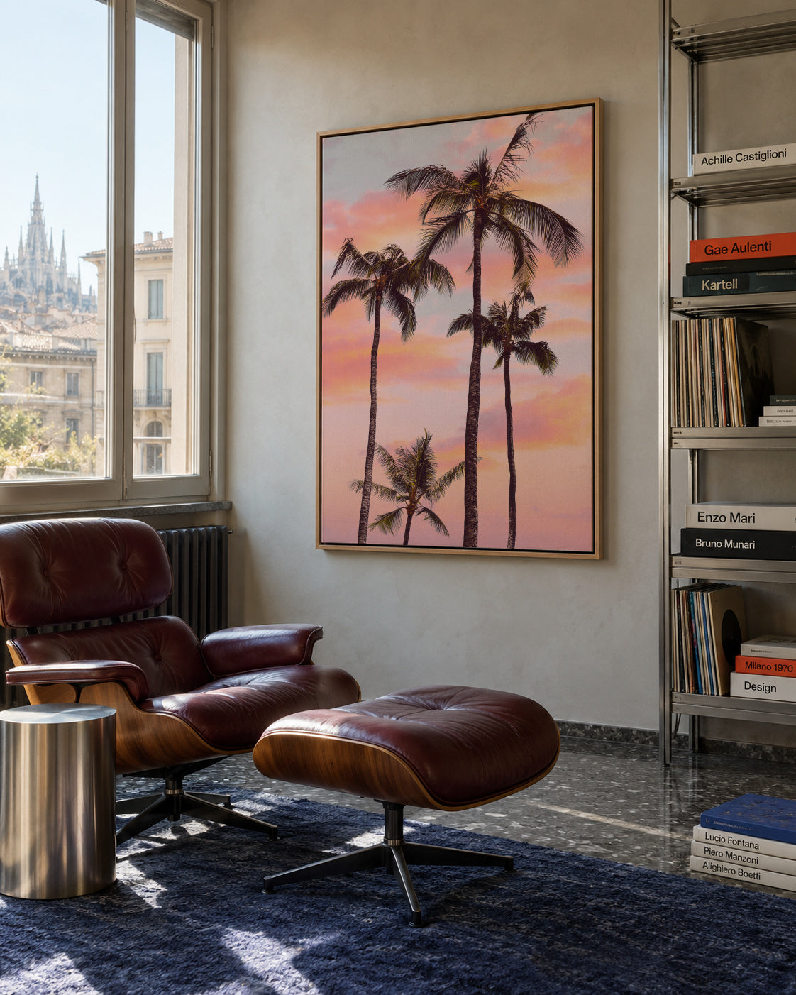 Sunset Palm Trees - Framed canvas in an interior