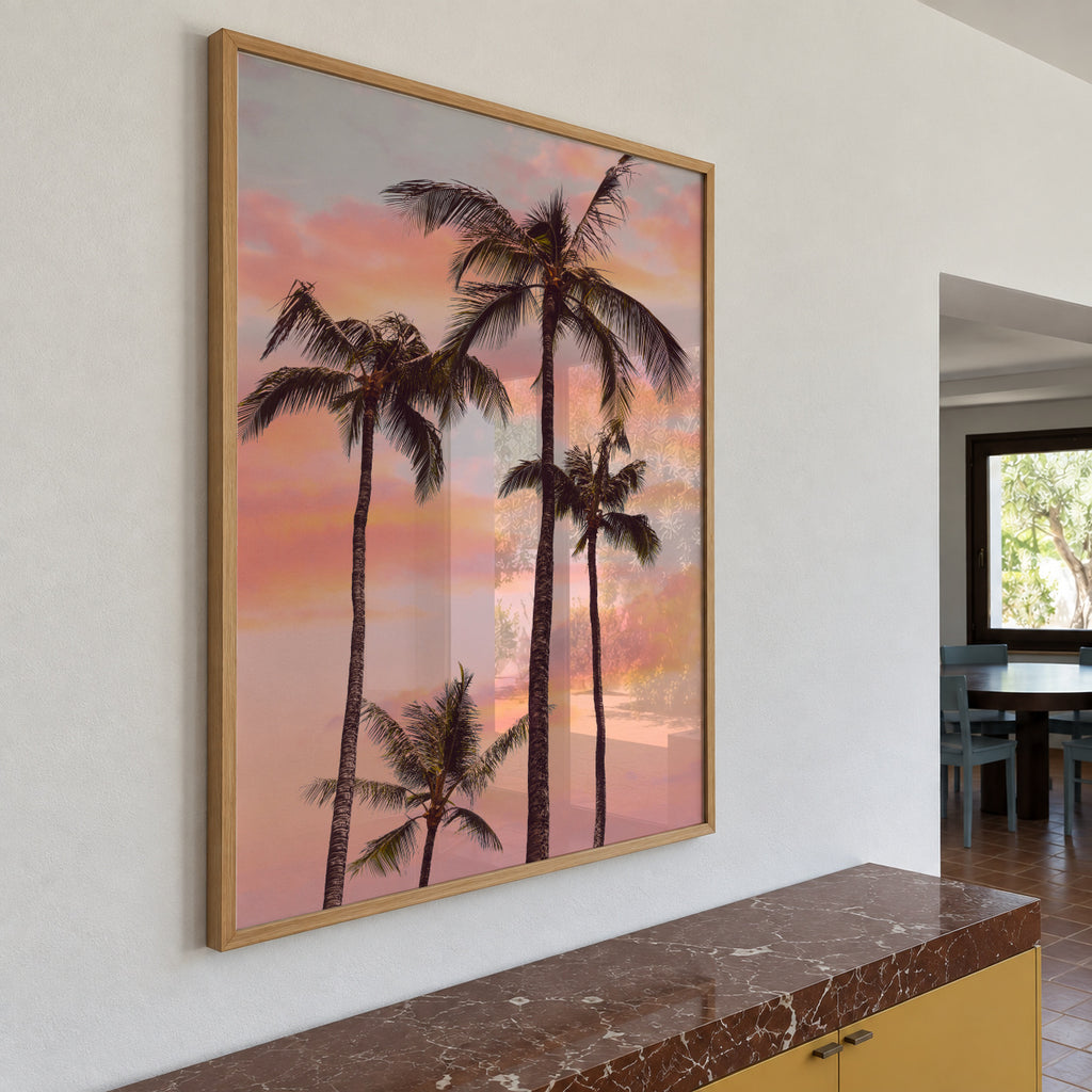 Sunset Palm Trees - Framed poster in an interior