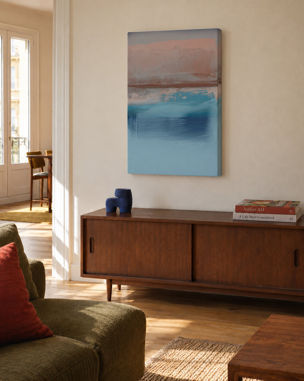 Organic Marks Brown & Blue - Unframed canvas in an interior