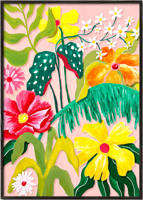 Botanical print with vibrant tropical blooms